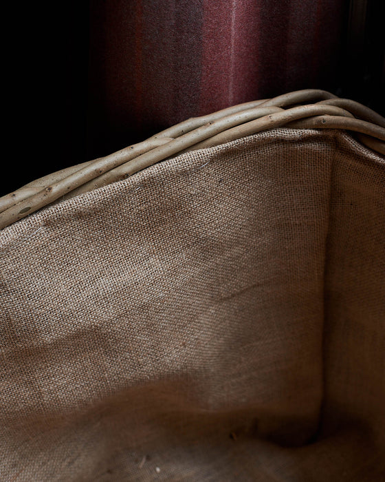 close up of hessian lining in wild wicker basket