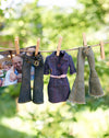 Kids washing line with mini pegs in a calico drawstring bag