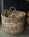 Set of 3 round rattan baskets with ear handles 