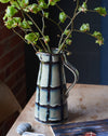 Blue/green Glazed stoneware water jug with black stripes