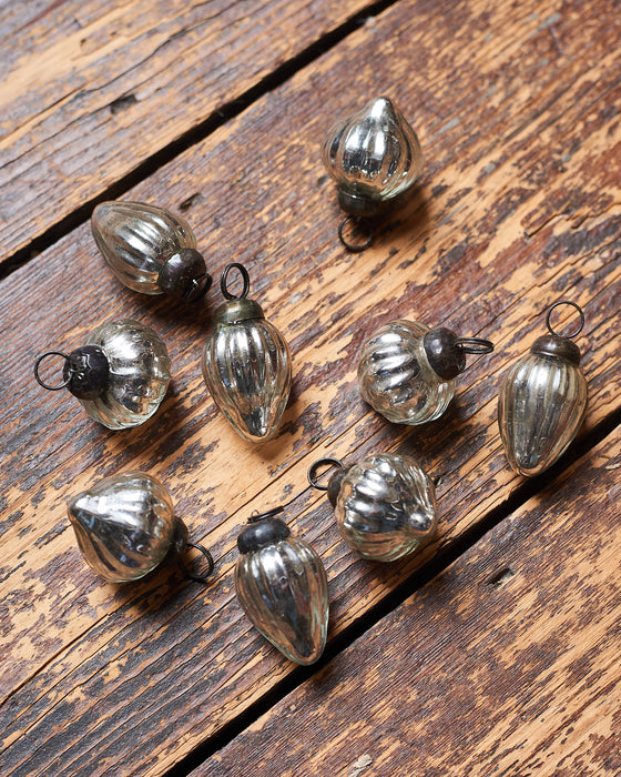 Set of 10 Small Antiqued Christmas Baubles - Gold