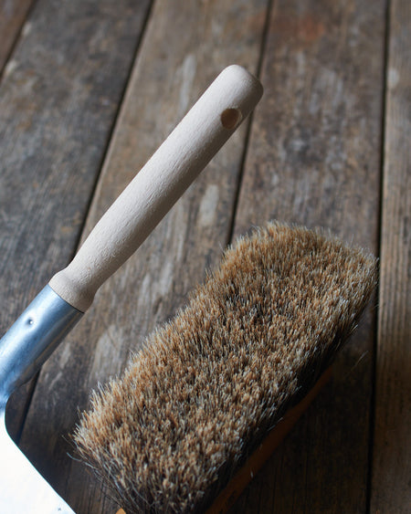 Zinc coated dustpan with beech handle and hanging ring