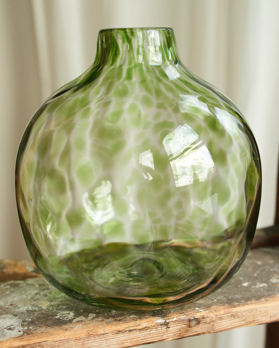 Beautiful Glass vase with green leopard print spots