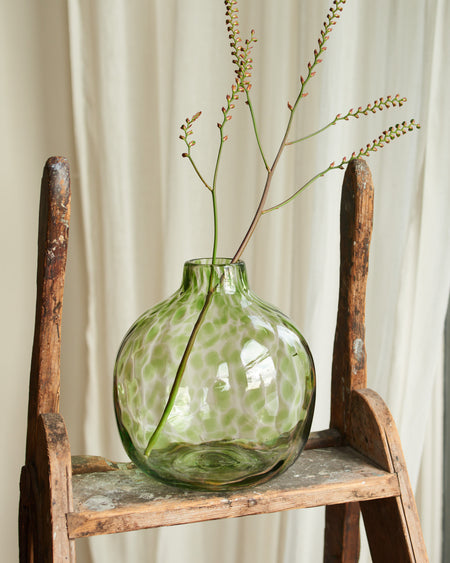 Beautiful Glass vase with green leopard print spots