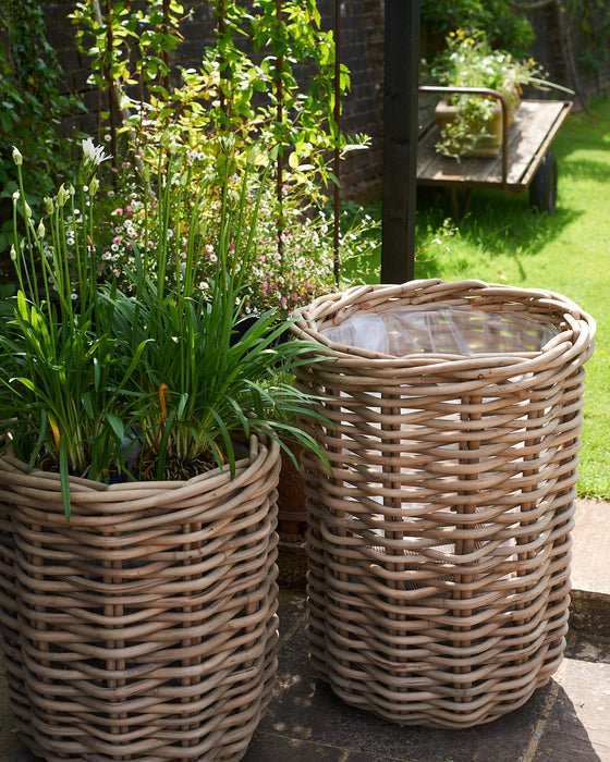 woven rattan planter with plastic liner