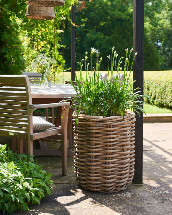 woven rattan planter with plastic liner