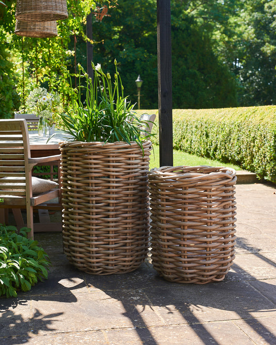 woven rattan planter with plastic liner