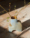 blue and sand coloured geometric glazed vase