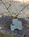 blue and sand coloured geometric glazed vase