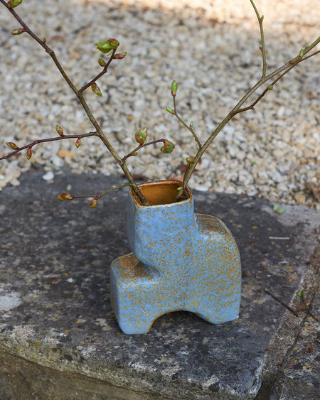blue and sand coloured geometric glazed vase