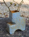 blue and sand coloured geometric glazed vase