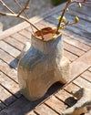 blue and sand coloured geometric glazed vase