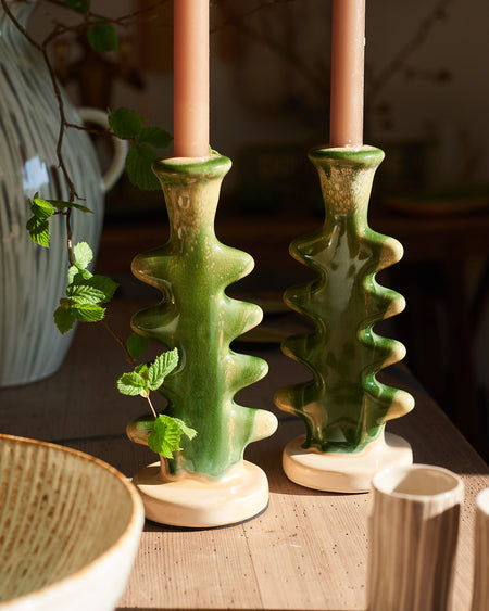 tree inspired candle stick holder-green