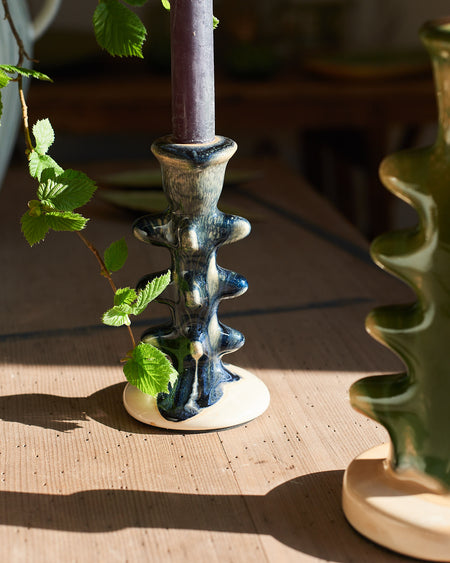 blue tree inspired candle stick holders