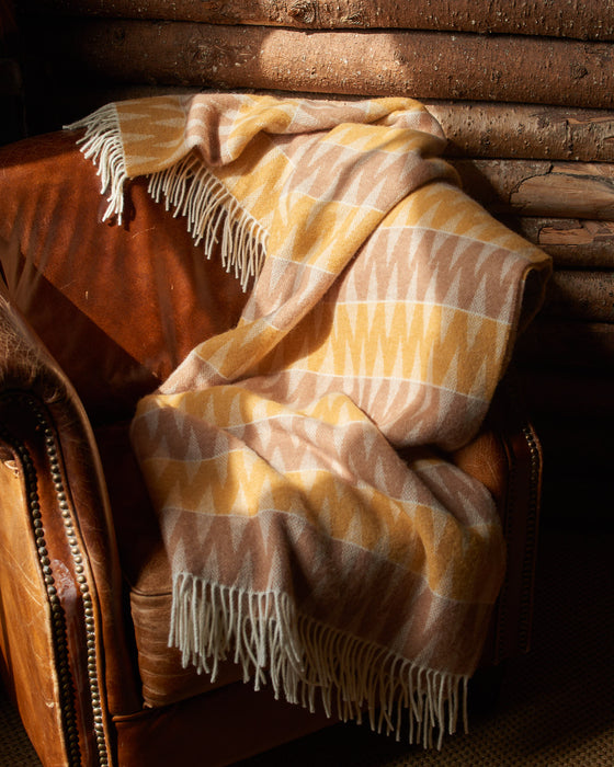 100% Pure Wool ZigZag Design Throw In Mustard And Desert Brown Colours