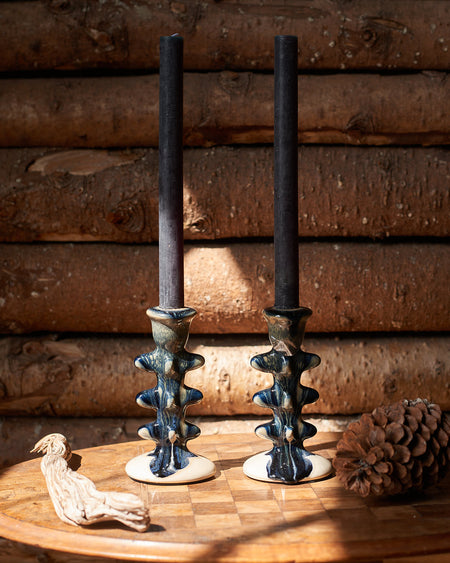 blue tree inspired candle stick holders
