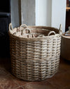 Set of 3 rattan log baskets with hessian liner