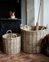 Set of 3 rattan log baskets with hessian liner