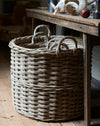 Set of 3 rattan log baskets with hessian liner