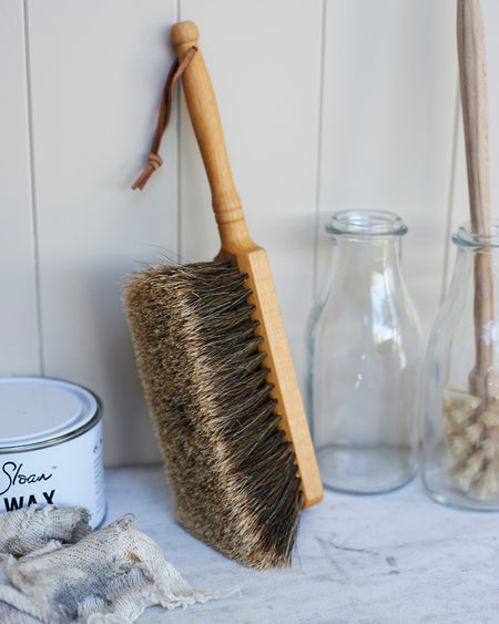 Beechwood  split horse hair dust brush with leather loop