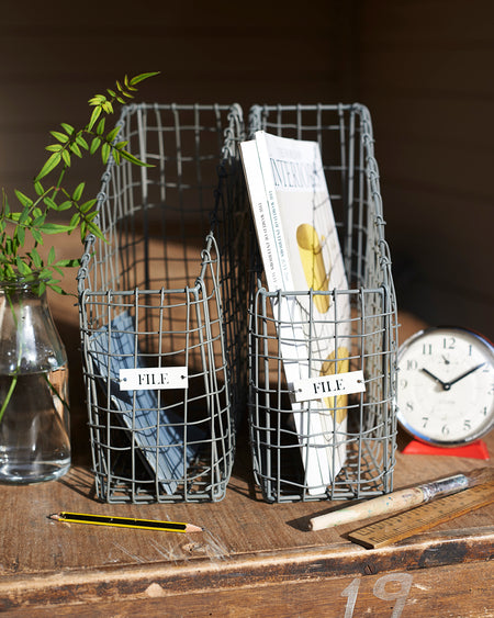Zinc wired office filing basket