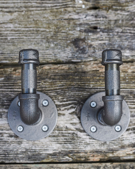 Industrial raw metal pipe hooks - set of 2