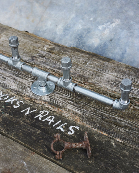 Galvanised Industrial metal row of 4 hooks-1/2 inch