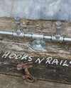 Galvanised Industrial metal row of 4 hooks-1/2 inch