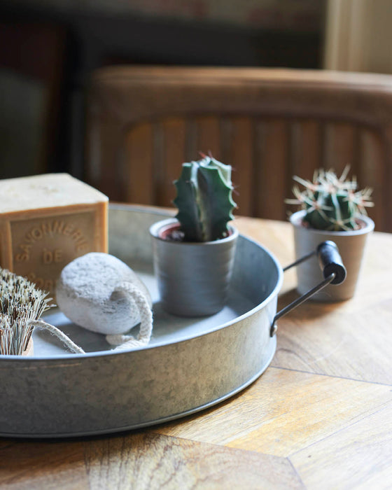 Zinc tray-2 wooden handles.