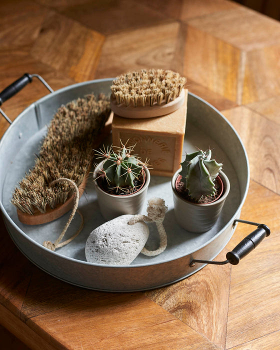 Zinc tray-2 wooden handles.