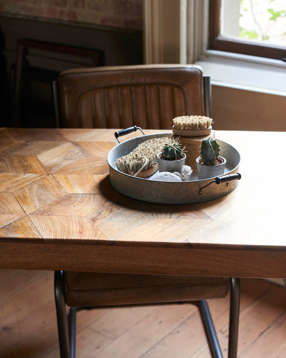 Zinc tray-2 wooden handles.