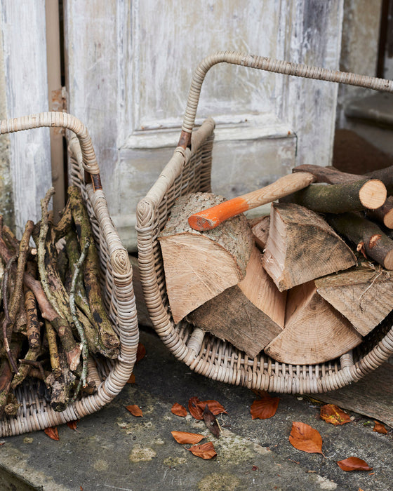 Large rattan log basket trug- a pair