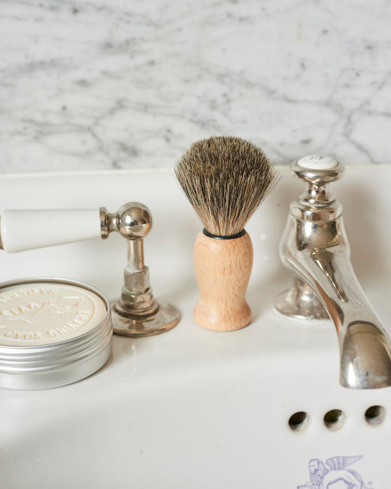 Sheep's milk shaving soap in retro aluminium tin.