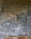 Decorative silver faux bull skull with carved wooden horns.