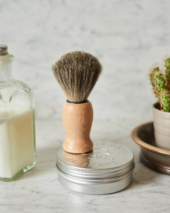 Luxury shaving brush- Badger bristle mounted in beechwood