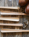 Long handled shoehorn in oiled beechwood - leather strap