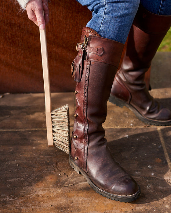 long handled boot brush in untreated beech