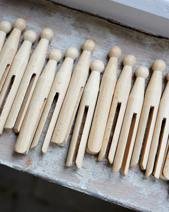 Old school Laundry wooden dolly pegs in canvas bag