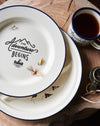 Classic enamel camping & glamping adventure tin plate