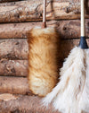 Lambs wool duster with wood handle and leather loop