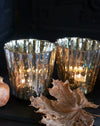 Large antiqued silver fluted votive t - light holders.