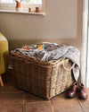 Large wild wicker log basket with rope handles