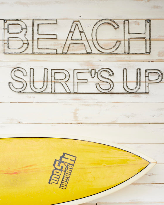 3D Galvanised metal wire beach signs. Beach/Surf"s Up.