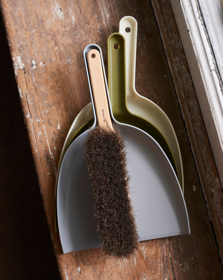 Handmade horsehair brush with moulded dustpan set