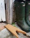 Solid oak wellington boot jack finished with natural oil