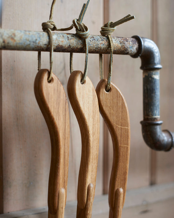 Long handled Oak shoe horn - leather hanging loop