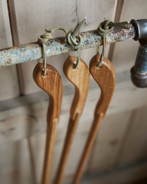 Long handled Oak shoe horn - leather hanging loop