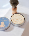 Sheep's milk shaving soap in retro aluminium tin.