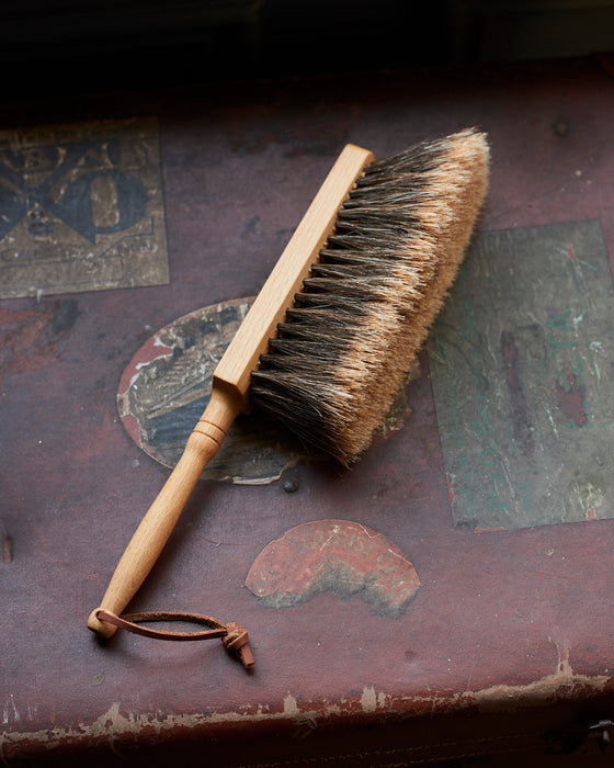 Beechwood split horse hair dust brush with leather loop