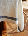 100% washed linen table cloth with navy stripe